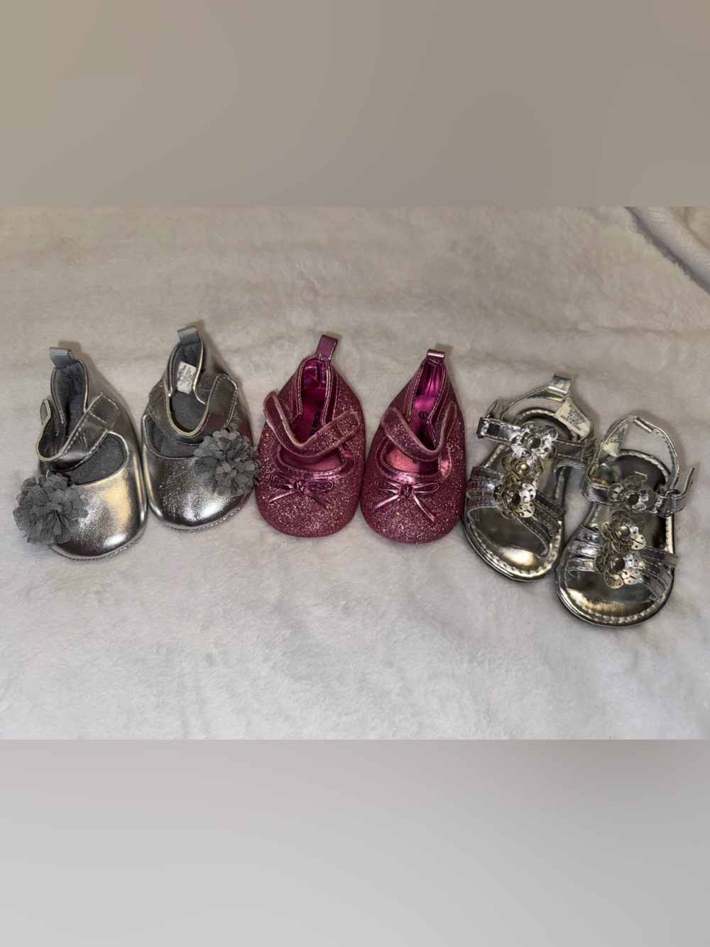 Rising Star Silver & Glitter Pink Baby Shoe Trio size 1